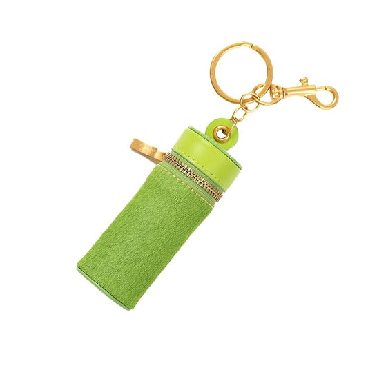 Cackatoo Genuine Leather Horsehair Lipstick Case with Keychain - Portable Travel Organizer for Lipstick and Chapstick - Stylish Key Chain Accessory for Women (Green/Fluorescent)