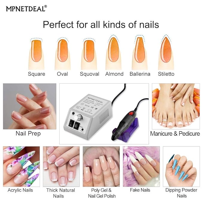 Nail Machine Efile Electric Nail Drill Nail File Kit for Acrylic Nails Poly Gel Nail Art Salon Use or Home use(Gray SetB)