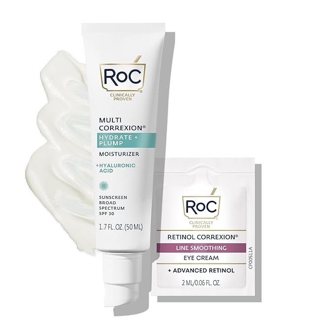 RoC Multi Correxion 1.5% Pure Hyaluronic Acid Anti Aging Daily Face Moisturizer with Broad Spectrum Sunscreen SPF 30 (1.7 oz) with Retinol Eye Cream Packette (Packaging May Vary)