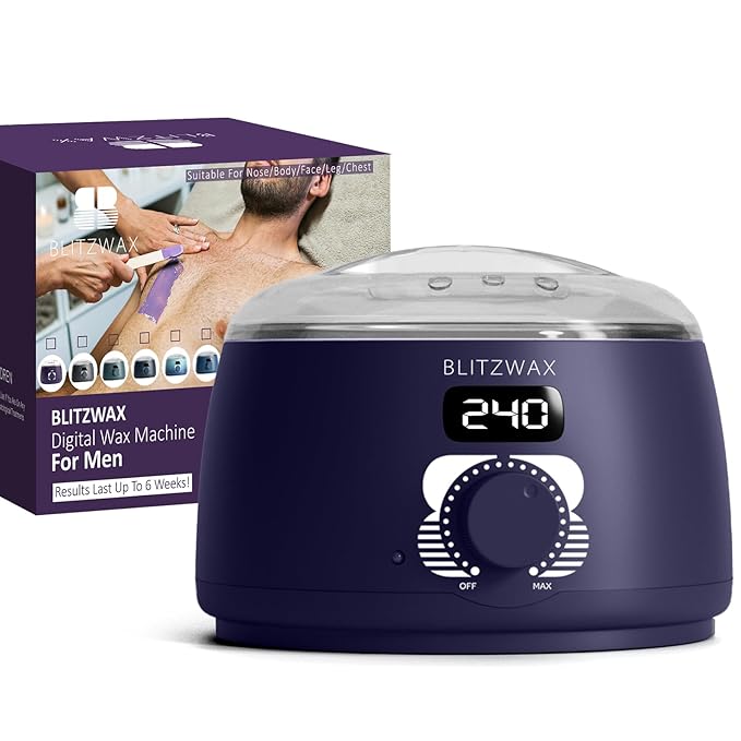 BLITZWAX Brazilian and Bikini Waxing Pot for Men, Hard Wax Warmer for Face, Legs, and Body, At Home Hair Removal Kit, Beginner Friendly, Quick Heating, Precise Temperature Control