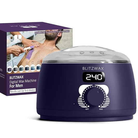 BLITZWAX Brazilian and Bikini Waxing Pot for Men, Hard Wax Warmer for Face, Legs, and Body, At Home Hair Removal Kit, Beginner Friendly, Quick Heating, Precise Temperature Control