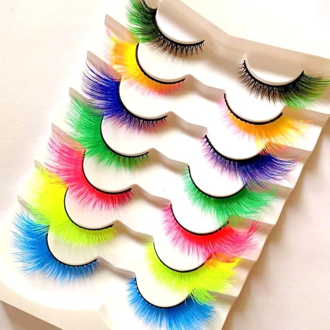 Sunniess Ombre Colored Lashes Cateye Eyelashes Fluffy Wispy Fake Lashes for Halloweens Cosplay Party Stage Make up Faux Mink False Eyelashes 7 Pairs (7ce-01)