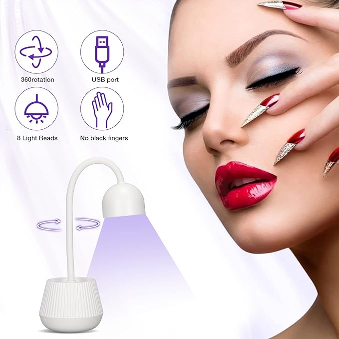 Nail Drying Lamp, 24W Nail Polish Curing Lamp, 365nm 405nm 360 Degree Rotatable USB Charging Nail Gel Dryer for Salon or Home Use