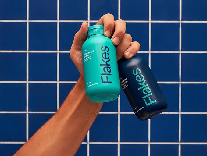 Flakes Anti-Dandruff Shampoo and Conditioner Set for Men with Scalp Brush | Dry, Flaky, & Itchy Scalp Relief | Sulfate and Paraben Free | Hydrating Shampoo & Moisturizing Conditioner | 9 fl oz