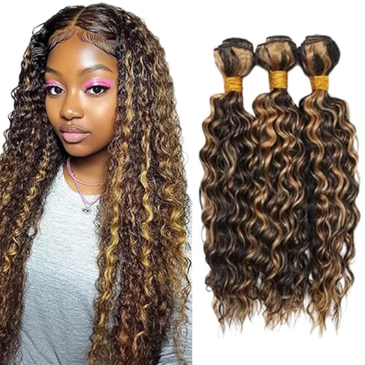 Highlight P1B/27 Curly Hair Bundles Ombre Kinky Curly Bundles Black and Honey Blonde Brazilian Human Hair Extensions Soft and Silky for Black Women 26 28 30 Inch
