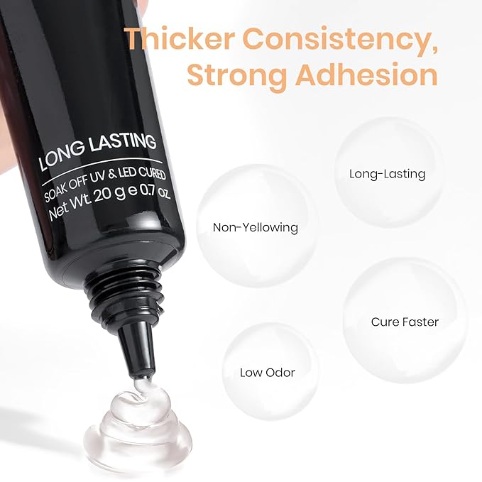 Beetles Nail Glue Gel 2Pcs*20g Tipex Solid Nail Glue Gel, Soft Nail Tips Gel Super Strong for Acrylic Nails Extension Fake Nails