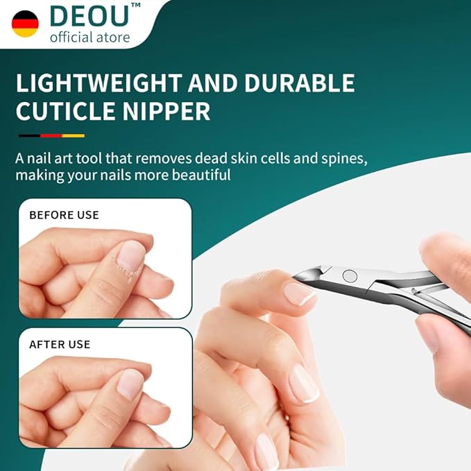 DEOU professional cuticle scissors, salon manicure tools, stainless steel eyelash trimmer, Manicurist nail care blade, extremely sharp, for women's manicure (Cuticle scissors+Steel push)