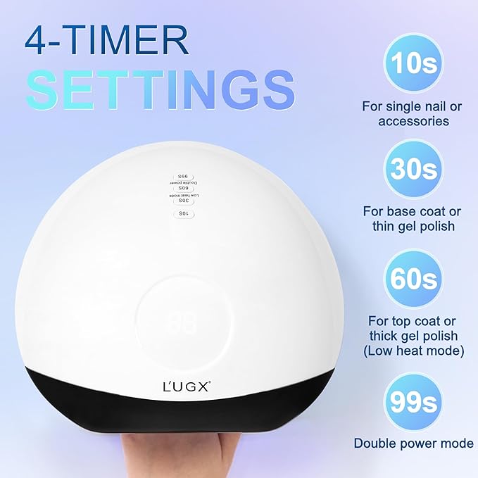 L'UGX 56W UV LED Nail Lamp Nail Dryer for Gel Polish, UV Light Curing Lamp with 4 Timer, Perfect for Manicure and Pedicure
