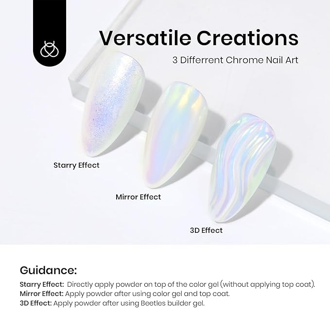 Beetles Chrome Nail Powder Metallic Mirror Effect, Holographic Aurora Mermaid Pearl Glitter, Chrome Powder for Gel Nails Manicure Nail Art Decoration 8 Colors 0.5g/Jar