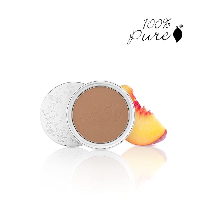 100% PURE Powder Foundation Matte Finish Face Makeup - Oil Absorbing Pressed Poreless Concealer - Vegan Fruit Pigmented Mousse Color (Tan-Deep Shade w/Yellow Undertones) - 0.32 Oz