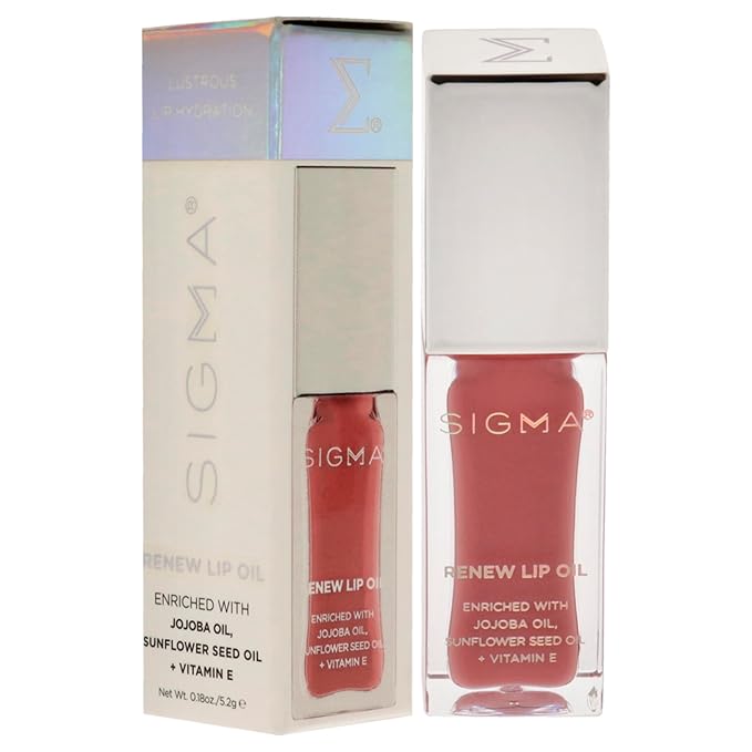 Sigma Beauty Renew Lip Oil – Tinted Lip Oil with Luxurious High-Shine Color and Long Lasting Hydration for Soft, Supple Lips, Non Sticky Lip Oil w/Nourishing Antioxidants (Tranquil, Fresh Pink Sheen)