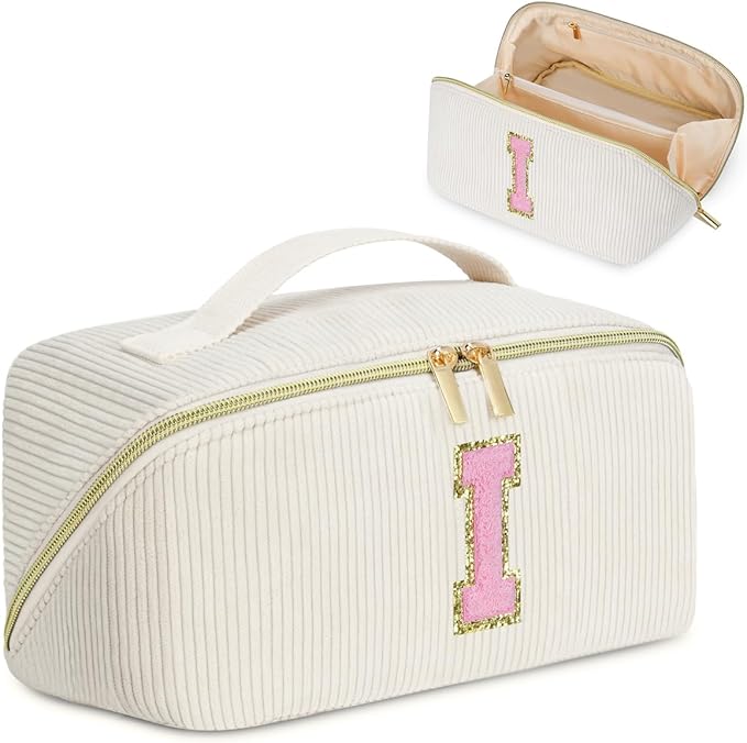 Gifts for Girls, Initial Travel Makeup Bag Women's Day Gift Make up Bag Cosmetic Bags Monther's Day Gifts, Personalized Stuff Bag Cute Makeup Bag Birthday Gifts for Women/Friend/Mother - I