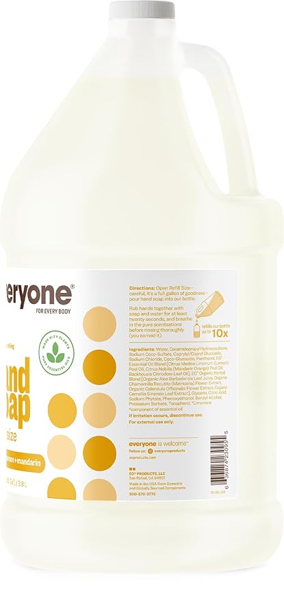 Everyone Liquid Hand Soap Refill, 1 Gallon, Meyer Lemon and Mandarin, Plant-Based Cleanser with Pure Essential Oils