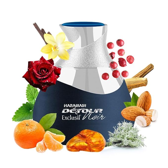 Al Haramain Detour Noir Exclusif for Unisex - Arabian Perfume for Women and Men - Long Lasting Amber Floral Fragrance - Arabic Cologne - Eau de Parfum - 3.33 oz EDP Spray