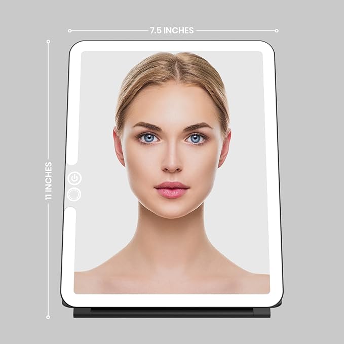 Eclipse LED Lighted Travel Vanity Makeup Mirror | 3 Colour Light, Compact, Portable, Lighted, Rechargeable, Illuminated Mirror | Perfect for Travel, Makeup & Beauty Needs | Matte Black