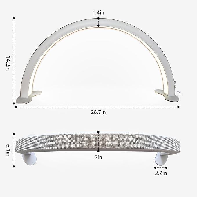 Lash Light, Half Moon Light for Lash Extensions, Beauty, Skincare, Eyebrows, Tattoo, Nail Tech Lamp with Stepless Dimming and Color Temperature (with Rhinestones, Pink)