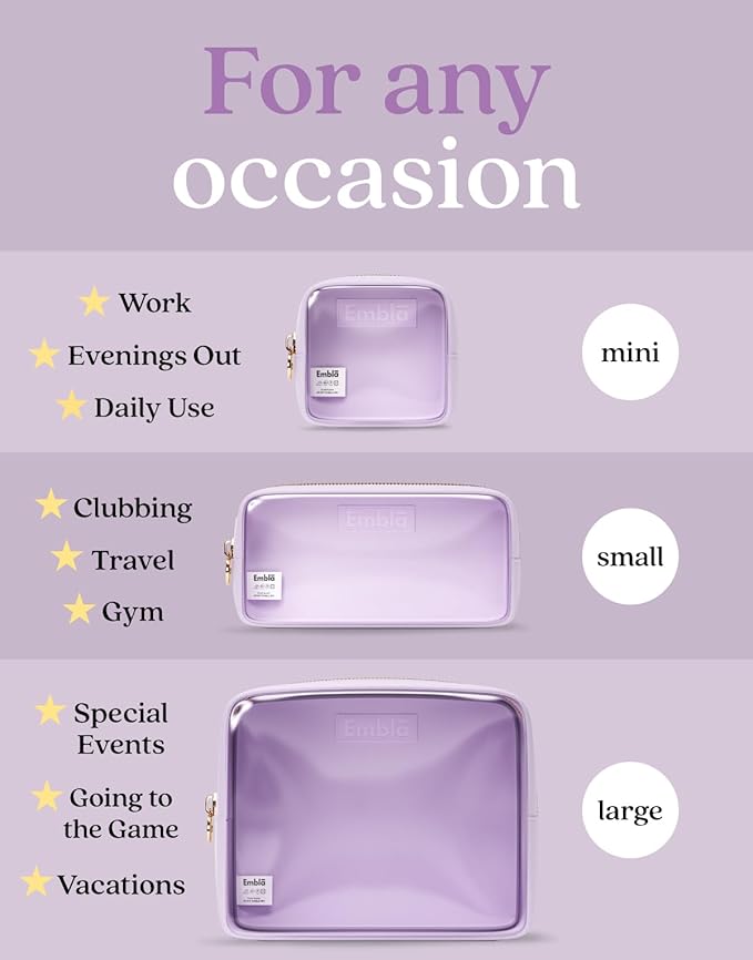 Clear Cosmetic Bags Set of 3, Mini Small Large Makeup Bags For Women Clear Pouch Cosmetics Cases Zipper Cute Pouches Make Up Travel Toiletry Essentials Preppy Purse Organizer Makeup Cases, Lilac