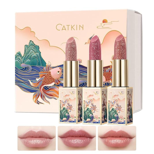 CATKIN Lip Balm Color Tinted Changing Lipstick Ultra Hydrating Lip Moistrurizer Chapstick with Vitamin E Nourishing For Cracked & Dry Lips 0.12 oz 3pcs Gift Box (C13+C14+C15)