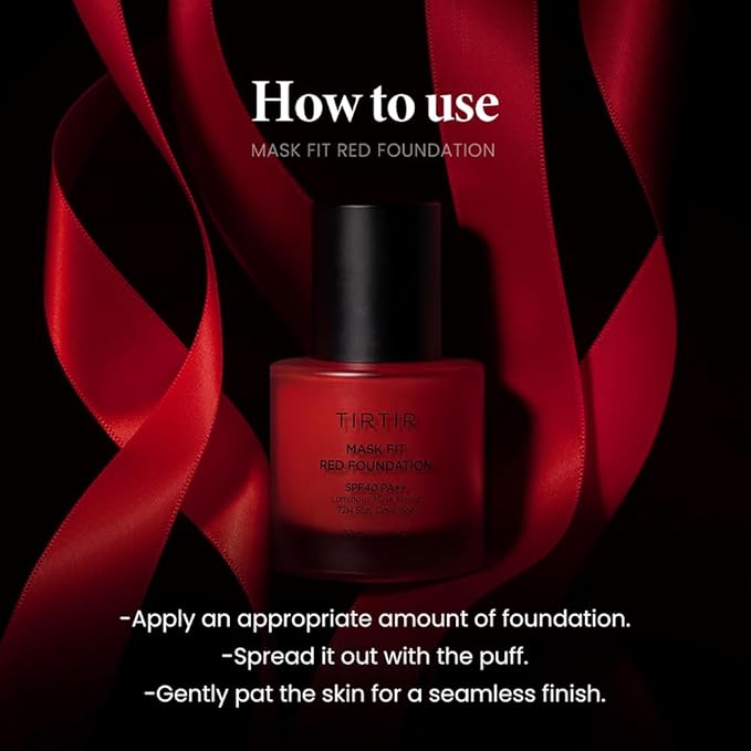 TIRTIR Mask Fit Red Foundation + Puff Set | High Coverage, Long-Lasting, Lightweight, Buildable Coverage, Radiant Semi-Matte Finish, All Skin Types, Korean Foundation, #21N Ivory