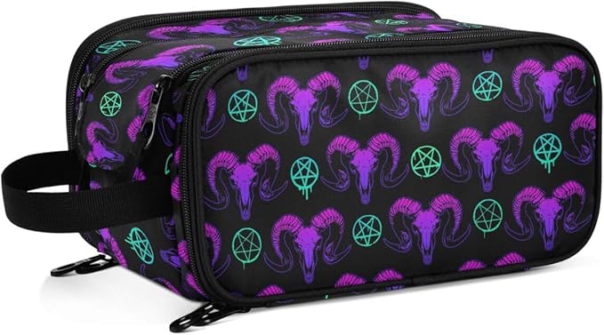 MNSRUU Mystical Ram Skull Makeup Bag - Large Capacity Cosmetic Bag Organizer, Portable Toiletry Bag for Travel Size