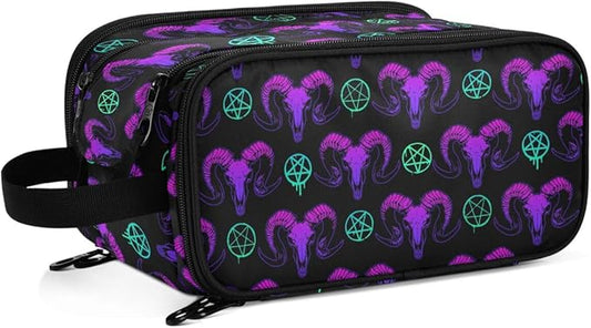 MNSRUU Mystical Ram Skull Makeup Bag - Large Capacity Cosmetic Bag Organizer, Portable Toiletry Bag for Travel Size