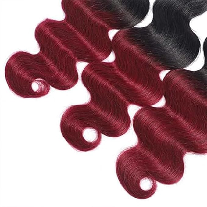 Ombre Human Hair1B99j Body Wave Bundles Black and Burgundy Body Wave Bundles two tone Brazilian Human Hair Extensions Wet and Wavy for Woman 22 24 26 Inch