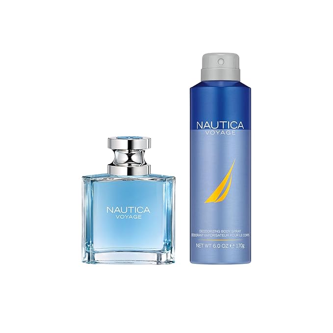 Nautica Voyage Eau de Toilette + Deo Body Spray Gift Set, Notes of Apple, Cedarwood, Mimosa, Men's Fragrance, Long Lasting, Everyday Fragrance