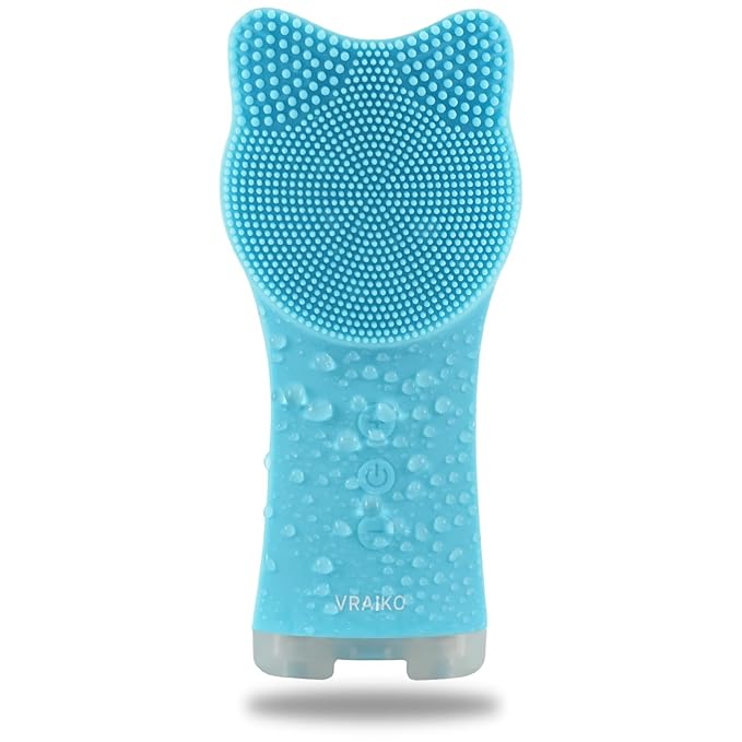 MIA Facial Cleansing Brush, Waterproof Rechargeable Face Cleansing Brush, with Soft Silicone and Adjustable Sonic Vibration, for Deep Cleansing Gentle Exfoliating and Massaging (Blue)