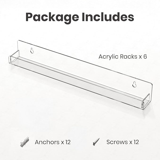 NIUBEE 24 Inches Nail Polish Rack Wall Mounted Shelf with Removable Anti-slip End Inserts, Clear Acrylic Nail Polish Organizer Display 150 Bottles