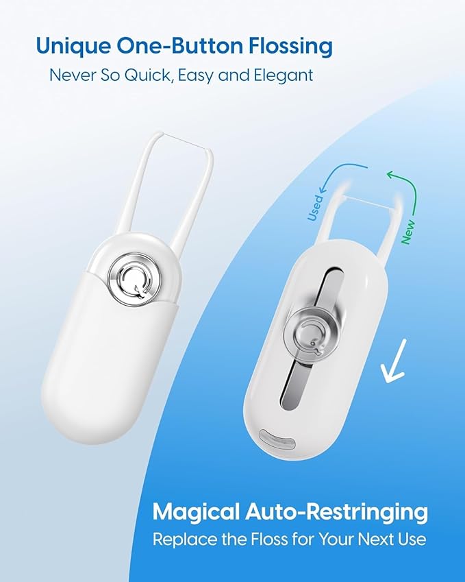 C1S Reusable Flosser Set, Auto-Restringing Flosser with Replaceable Floss Capsule, Multi-Hygiene, Portable Travel Floss, Recyclable Zero Waste, Unflavored(Tide Cyan)