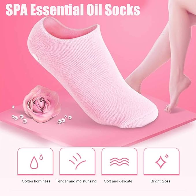 4Pcs Essential Oil Gel Socks,Moisturizing Socks, Gel Spa Socks,Beauty Salon Moisturizing Anti Crack Foot Care Socks for Women and Men Foot, Deep Moisturizing Foot Care Gel Socks