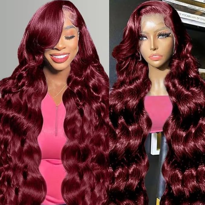 99j Burgundy Lace Front Wigs Human Hair Body Wave Lace Front Wigs Human Hair Pre Plucked 180% Density Wine Red Wig Human Hair Colored Wigs for Women 13x4 HD Lace Frontal Wigs Human Hair 32 inch