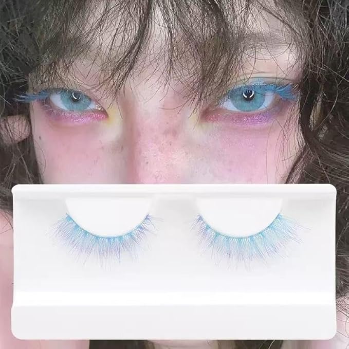 Sunniess Ombre Afro-Curl Colored Lashes Silk Protein Fluffy Wispy Volume Fake Short Lashes with Color for Daliy Halloweens Cosplay Party Stage Blue Purple Lashes Make up False Eyelashes 5 Pairs