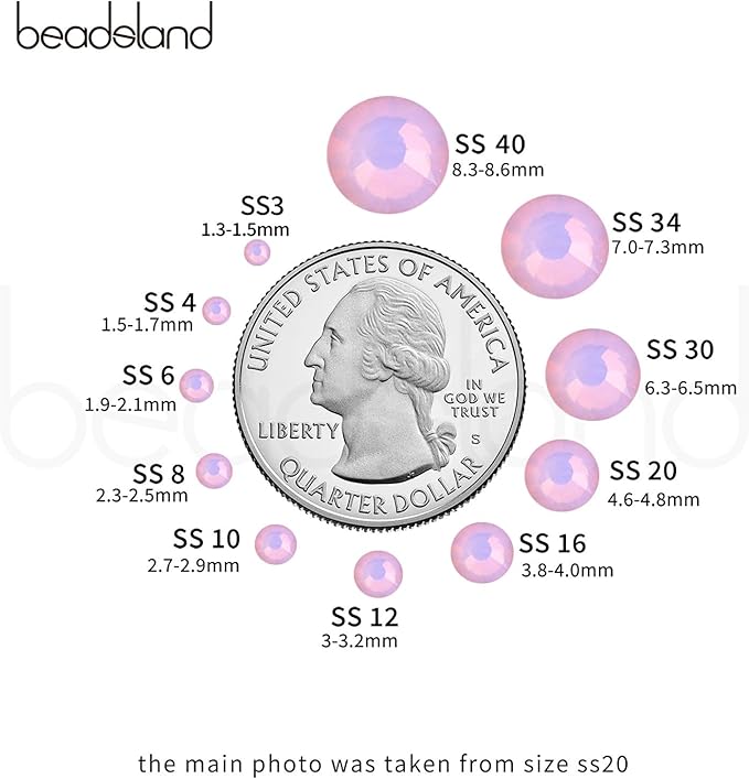 Beadsland 1440pcs Flat Back Crystal Rhinestones Round Gems for Nail Art and Craft Glue Fix, Light Rose Opal, SS6, 1.9-2.1mm