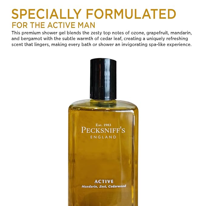 Pecksniff's Men's Luxurious Moisturizing Bath & Shower Gel | Luxury Shower with Zesty Citrus Fougere Aroma | Body Wash Men | Invigorating Active Scent, 500ml