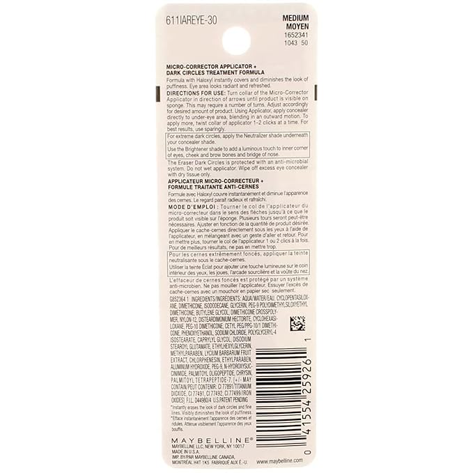 Maybelline Instant Age Rewind Eraser Dark Circles Treatment Concealer, Medium .2 oz (Pack of 4)