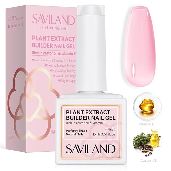 Saviland Builder Nail Gel Set - Clear Nude Nail Strengthen Gel with Pink 15ml Builder Nail Gel In A Bottle