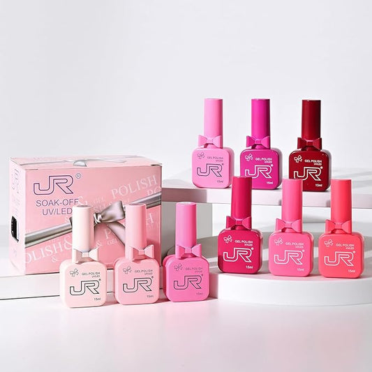 JR 9pcs 15ml Gel Nail Polish Set Red Pink Gel Polish Kit Soak Off Gel Polish Nail Art Manicure Salon DIY Home Gift G