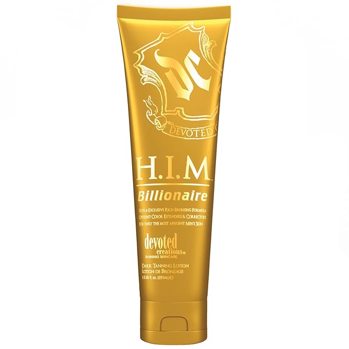 Devoted Creations H.I.M Billionaire Dark Tanning Lotion – Ultra-Exclusive Rich Bronzing Formula with Opulent Color Extenders and Correctors – 8.5 oz.