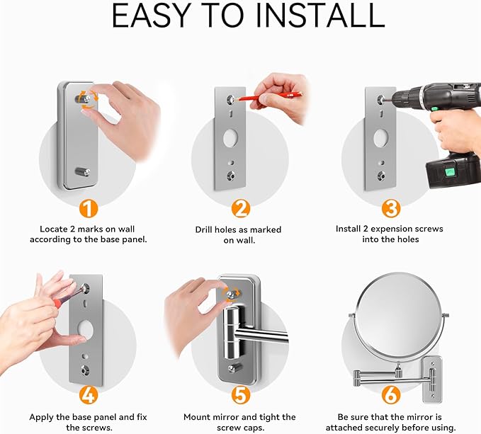 1X/20X Wall Mounted Makeup Mirror, 8'' 20X Magnifying Double-Sided Mirror with Tweezers, Bathroom Vanity Makeup Mirror, Cosmetic Mirror with 360 Rotation Extendable Swivel Arm, Chrome