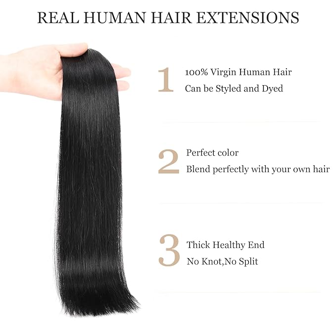 Real Human Hair Extensions, 120g 8pcs Thickened Silky Straight Clip In Extensions 18inch #1 Jet Black Double Weft