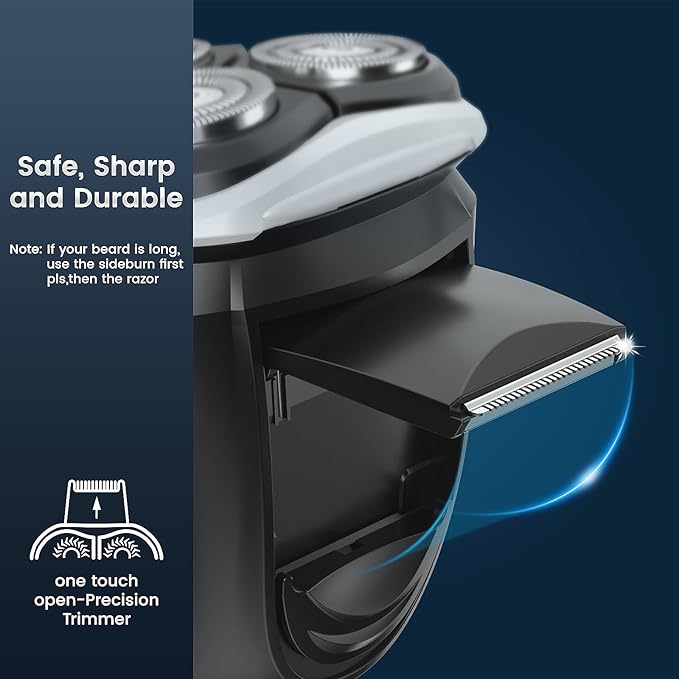 Electric Razor for Men, SweetLF 100% Waterproof Electric Shaver, Type C Rechargeable, Wet & Dry Rotary Shavers for Men with Pop up Trimmer, Corded and Cordless, Navy Blue