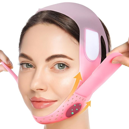 JUSRON V-Line Mask Chin Up Mask Face Strap, Soft Silicone Chin Strap V Shaped Face Mask, Jaw Exerciser 23-27 Inches (Candy Pink)