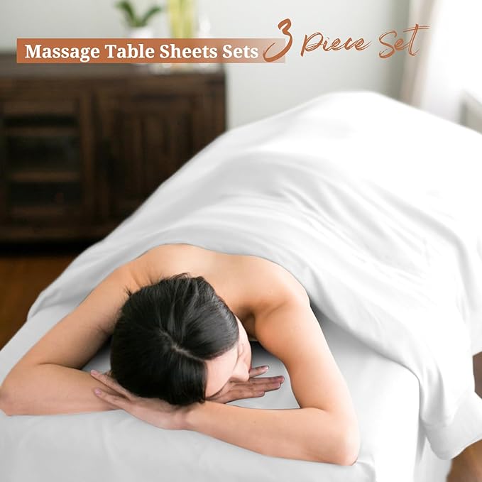 18Pcs 6 Sets Massage Table Sheets Set 3 Piece Set Includes Massage Bed Sheets, Massage Bed Cover Massage Face Rest Cover, Spa Bed Cover Massage Sheets Sets for Beauty Salon and Home Spa (White)