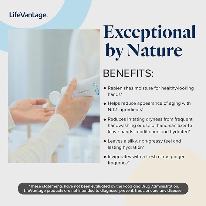 TrueScience Hand Cream (100ml) Nourishing Hydration for Dry Hands, with Shea Butter, Aloe Vera Juice, Sunflower Seed Oil, Vitamin Complex, and Nrf2 Actives in an Invigorating Citrus-Ginger Fragrance