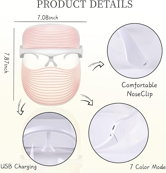 L E D Face Mask Light Therapy, Light Mask for Face Daily Skin Care, Protable L E D Beauty Mask Facial Light Therapy at Home (White)