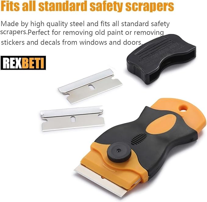 REXBETI 400PCS Single Edge Razor Blades, Industrial Scraper Razor Blades, One Edge Razor Blade, Replacement Box Cutter Blades, Suitable for Removing Labels, Decals, Stickers