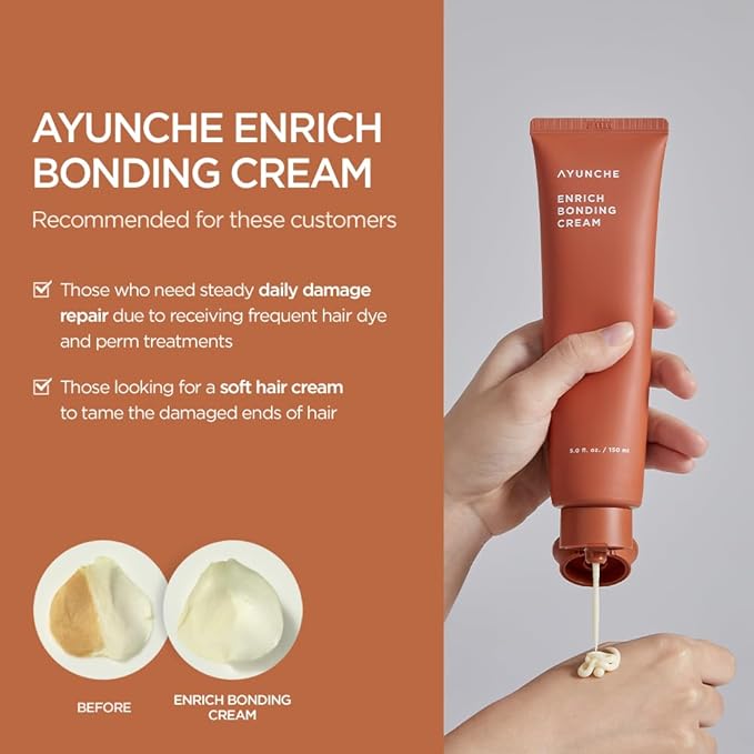 Enrich Bonding Hair Cream 5.1 fl oz [For Dry & Damaged Hair] | Hair Bonding Technology | Intensive Damage Repair | Hydration & Anti-Frizz | Up to 450°F Heat Protection | Korea Salon Brand