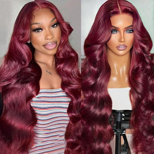 99j Burgundy Lace Front Wigs Human Hair Body Wave Lace Front Wigs Human Hair Pre Plucked 180% Density Wine Red Wig Human Hair Colored Wigs for Women 13x4 HD Lace Frontal Wigs Human Hair 24 inch