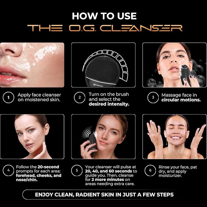 O.G. Cleanser Ultra-Hygienic Facial Cleansing Device for All Skin Types, Waterproof Face Massager | Advanced 5-Speed Smart Memory & Sonic Pulsation Technology for Deep Cleansing